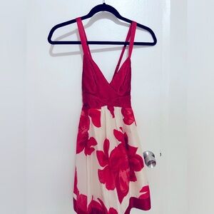 GUESS red and cream floral cocktail dress